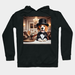 Happy beagle in elegant formal wear with champagne wine Hoodie